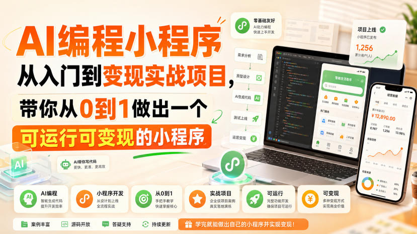 AI编程小程序从入门到变现实战项目，带你从0到1做出一个可运行可变现的小程序-百盟网