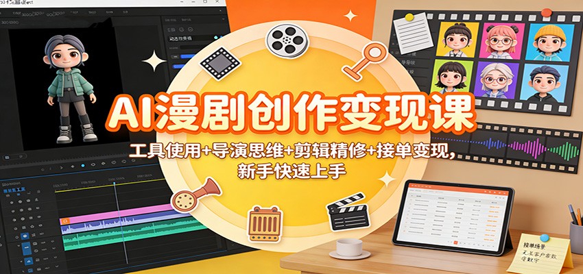 AI漫剧创作变现课:工具使用+导演思维+剪辑精修+接单变现,新手快速上手-百创网