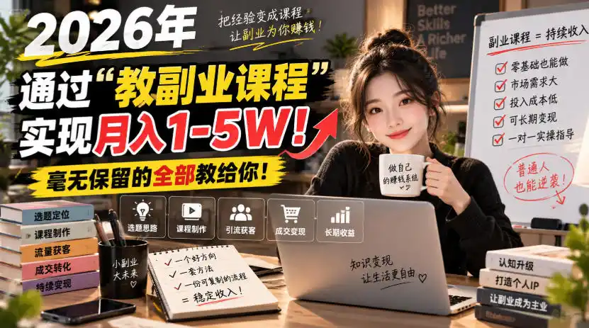 2026年通过“教副业课程”实现月入1-5W！毫无保留的全部教给你！【揭秘】-百盟网