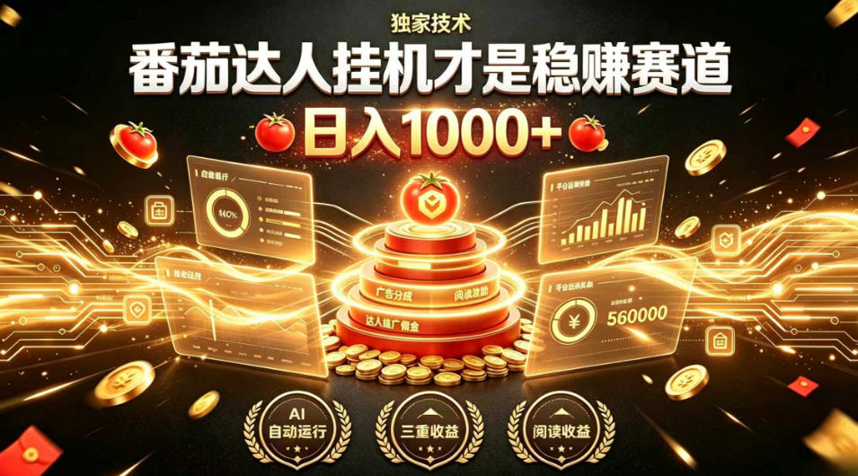 别再瞎找副业！番茄达人挂G才是稳賺赛道，日入1000+，全程傻瓜式操作，可矩阵放大【揭秘】-百盟网