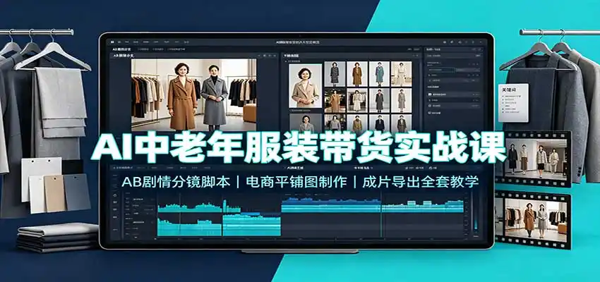 AI中老年服装带货实战课:AB剧情分镜脚本,电商平铺图制作,成片导出全套教学-百盟网