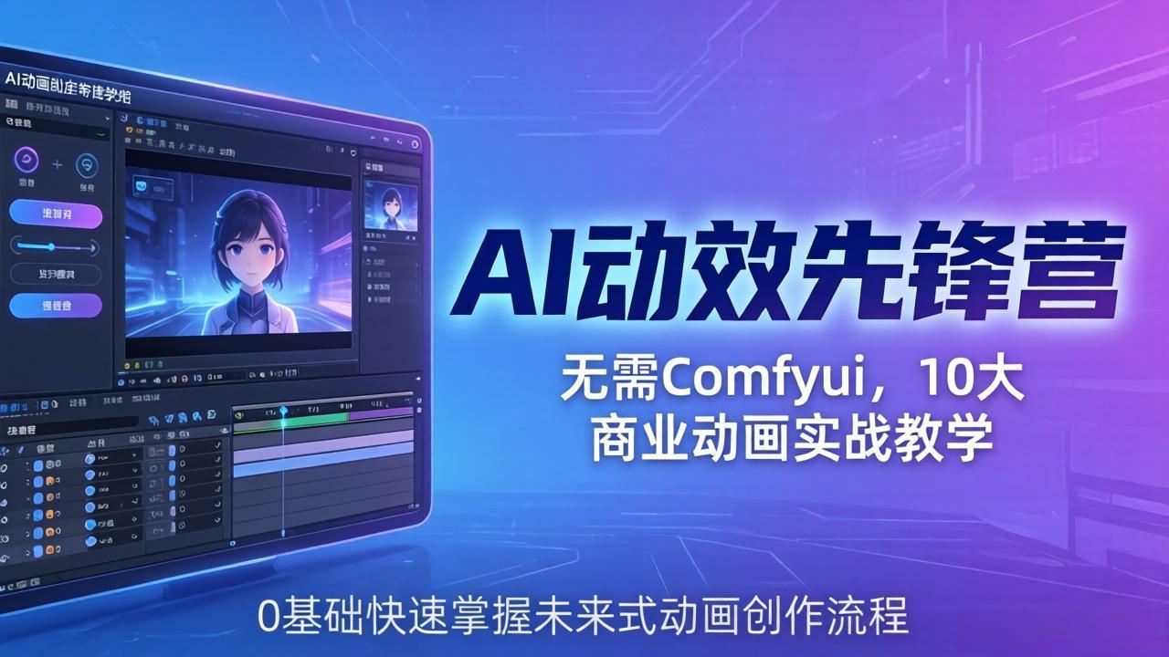 AI 动效先锋营：无需Comfyui，10大商业动画实战教学，0基础快速掌握未来式动画创作流程-百盟网