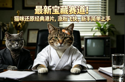 最新宝藏赛道！猫咪还原经典港片，涨粉飞快，新手简单上手-百盟网