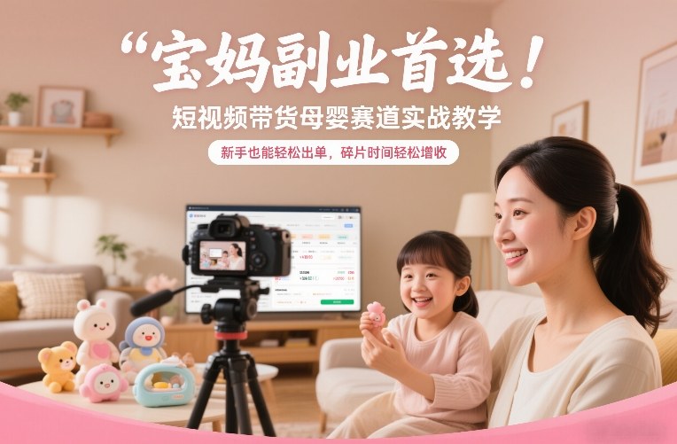 宝妈副业首选！短视频带货母婴赛道实战教学，新手也能轻松出单，碎片时间轻松增收-百创网