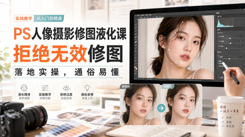 PS人像摄影修图液化课，拒绝无效修图，落地实操，通俗易懂-百盟网