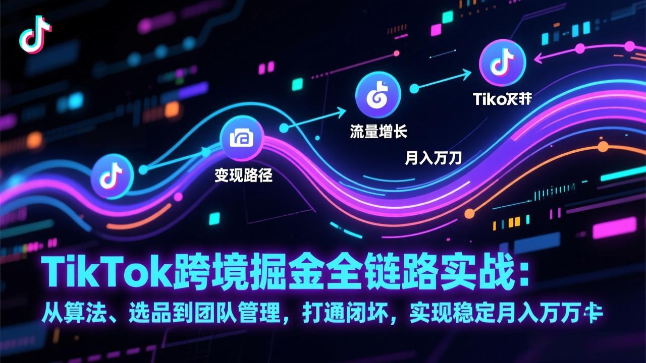 TikTok跨境掘金全链路实战：从算法、选品到团队管理，打通闭环，实现稳定月入万刀-百创网