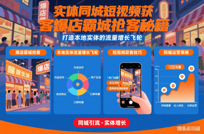 实体同城短视频获客爆店霸城抢客秘籍，打造本地实体的流量增长飞轮-百创网