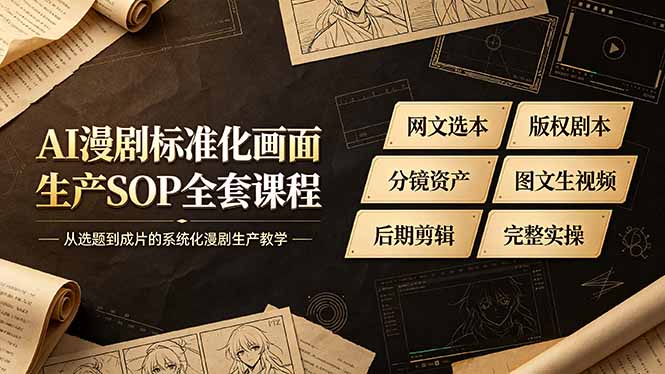 AI漫剧标准化画面生产SOP全套课程-更新，网文选本版权剧本分镜资产全覆盖，图文生视频后期剪辑完整实操教学-百盟网