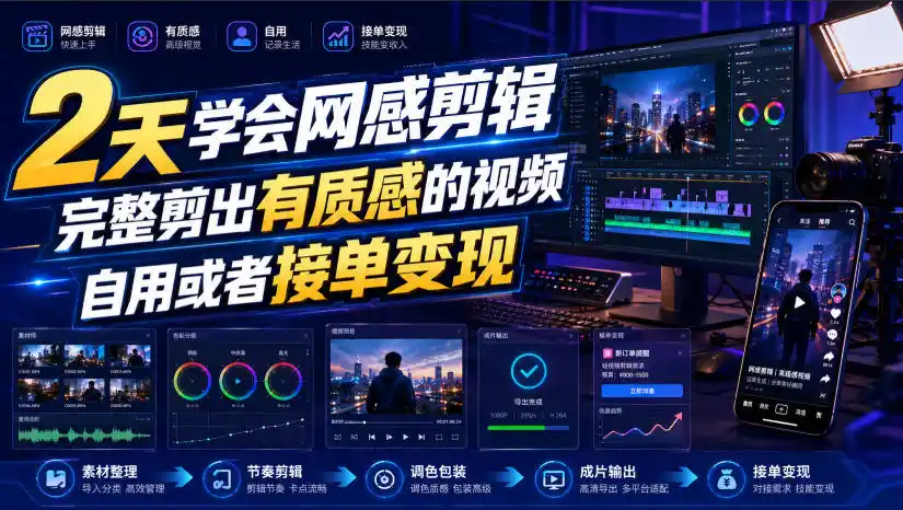2天学会网感剪辑，完整剪出有质感的视频，自用或者接单变现-百盟网
