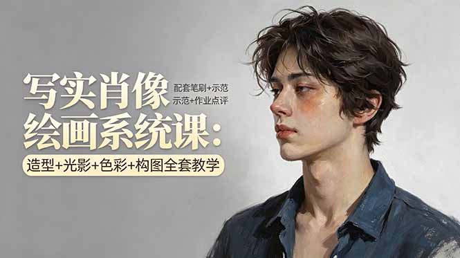 写实肖像绘画系统课：造型+光影+色彩+构图全套教学，配套笔刷+示范+作业点评-百盟网