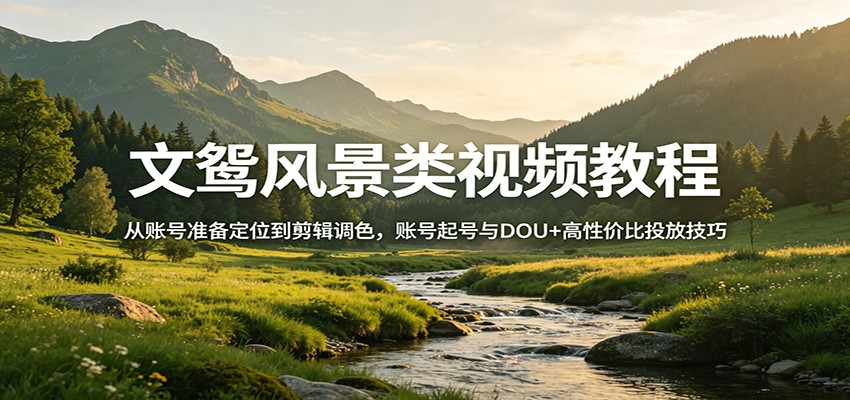 文鸳风景类视频教程：从账号准备定位到剪辑调色，账号起号与DOU+高性价比投放技巧-百盟网