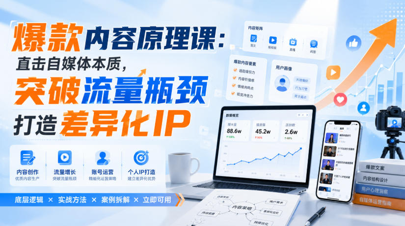 爆款内容原理课：直击自媒体本质，突破流量瓶颈打造差异化IP-百盟网