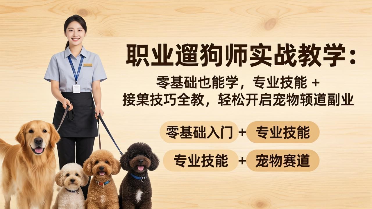 职业遛狗师实战教学：零基础也能学，专业技能 + 接单技巧全教，轻松开启宠物赛道副业-百盟网