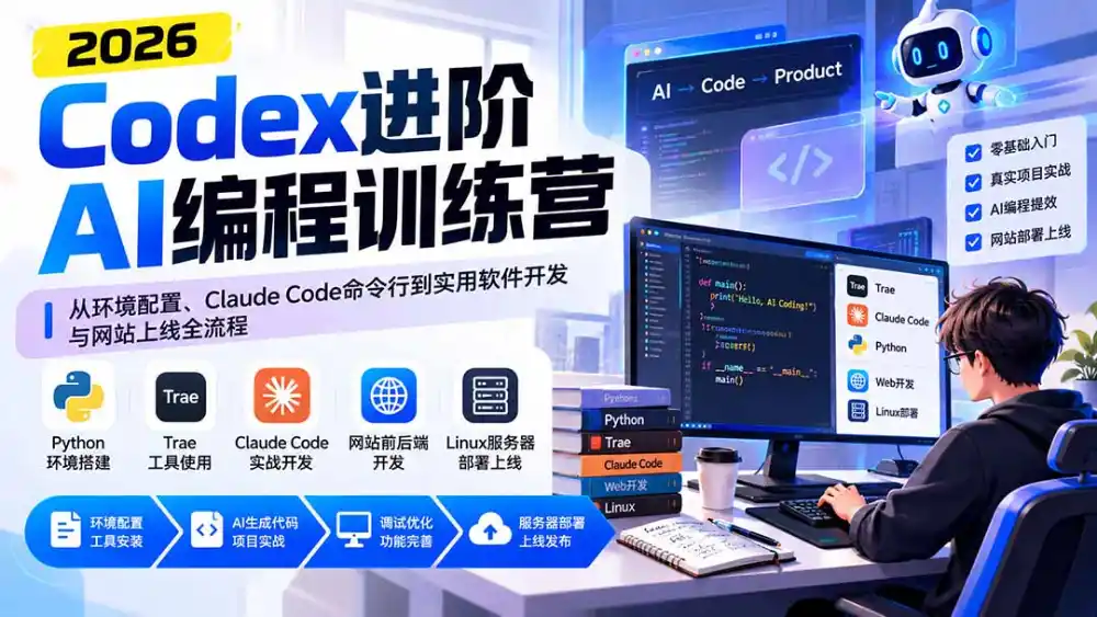 Codex进阶AI编程训练营：从环境配置、Claude Code命令行到实用软件开发与网站上线全流程-百盟网