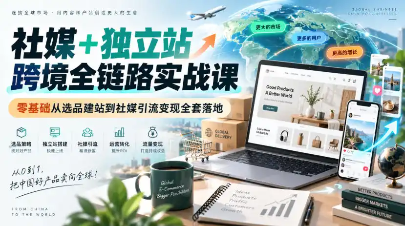 社媒+独立站跨境全链路实战课|零基础从选品建站到社媒引流变现全套落地-百盟网