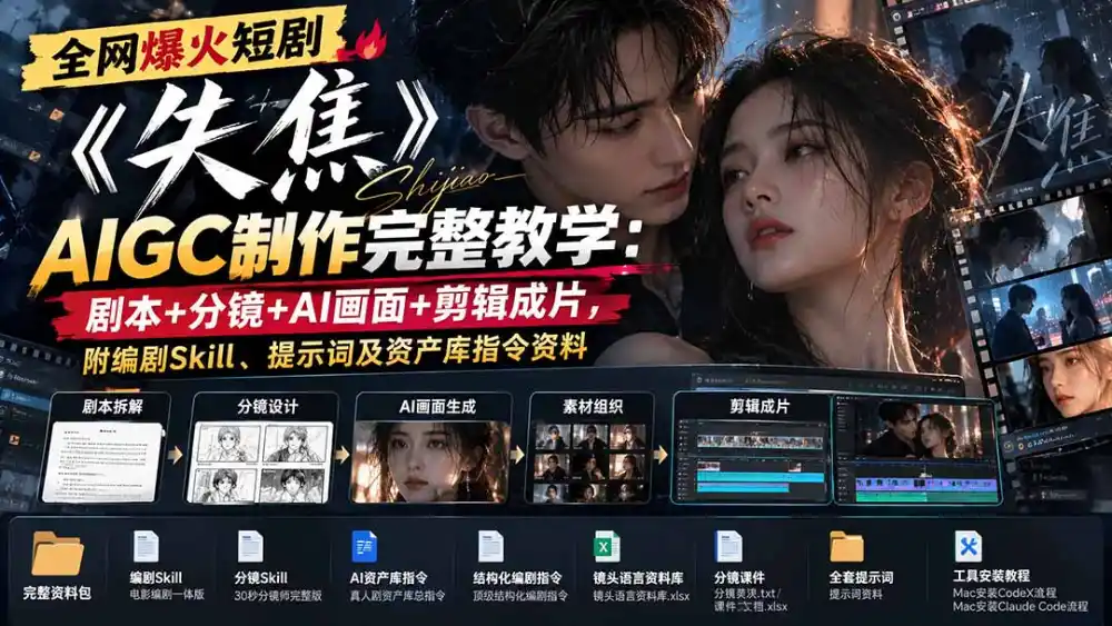 全网爆火短剧《失焦》AIGC制作完整教学：剧本+分镜+AI画面+剪辑成片，附编剧Skill、提示词及资产库指令资料-百盟网