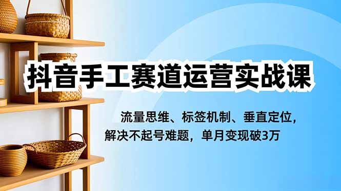 抖音手工赛道运营实战课，流量思维、标签机制、垂直定位，解决不起号难题，单月变现破3万-百创网