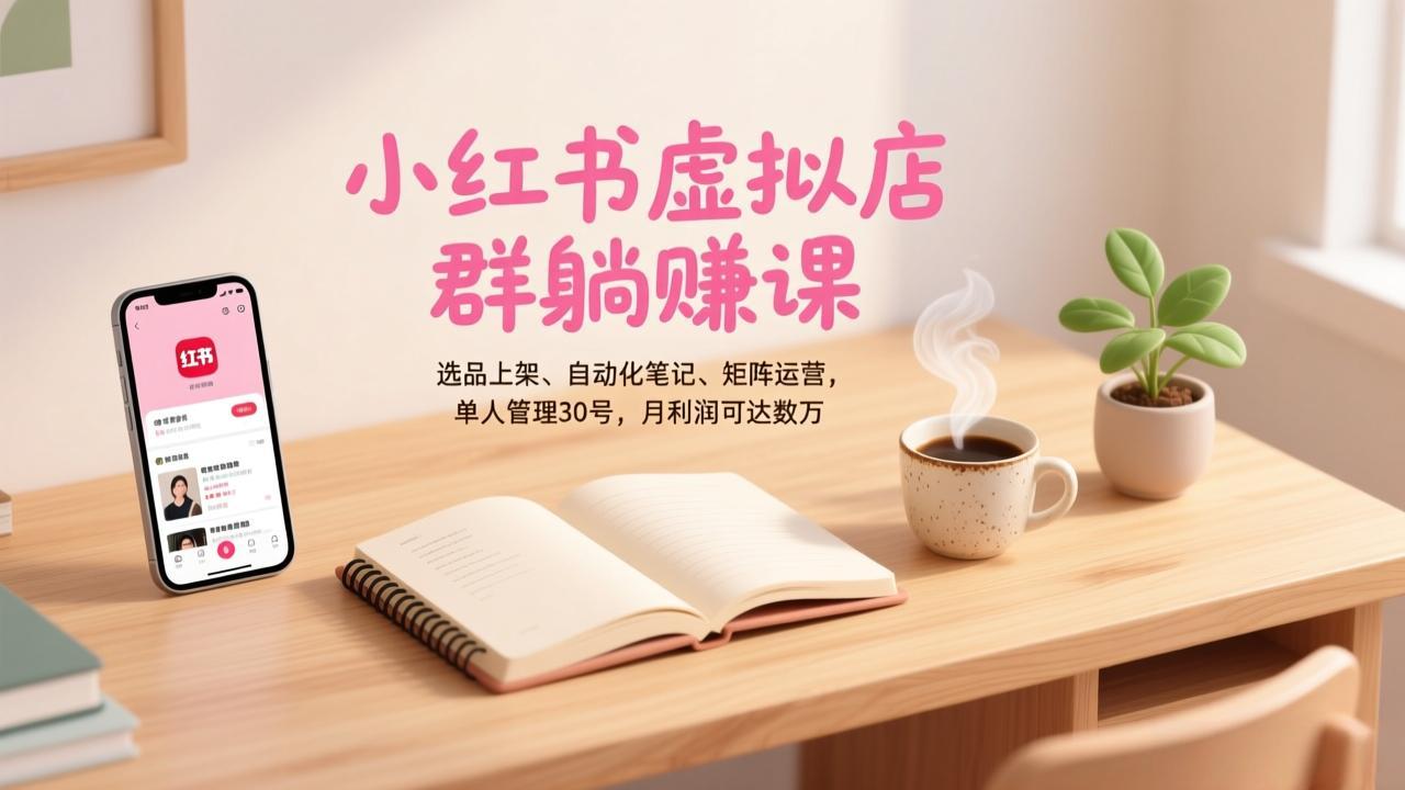小红书虚拟店群躺赚课，选品上架、自动化笔记、矩阵运营，单人管理30号，月利润可达数万-百创网