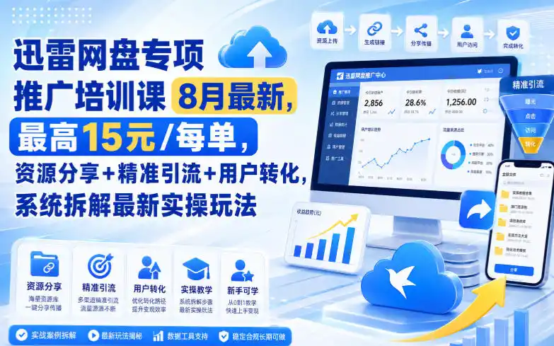 迅雷网盘专项推广培训课9月最新,最高15米/每单,资源分享+精准引流+用户转化,系统拆解最新实操玩法(更新1026) 迅雷网盘专项推广培训课9月最新,最高15米/每单,资源分享+精准引流+用户转化,系统拆解最新实操玩法(更新1026)
