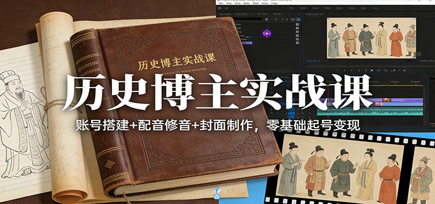 历史博主实战课：账号搭建+配音修音+封面制作，零基础起号变现-百盟网