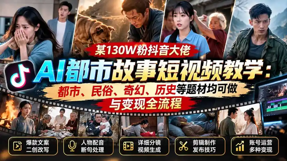 某130W粉抖音大佬AI都市故事短视频教学:都市、民俗、奇幻、历史等题材均可做与变现全流程 某130W粉抖音大佬AI都市故事短视频教学:都市、民俗、奇幻、历史等题材均可做与变现全流程