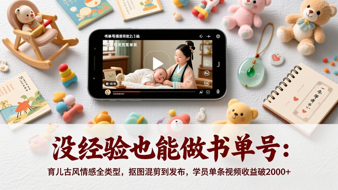 没经验也能做书单号：育儿古风情感全类型，抠图混剪到发布，学员单条视频收益破2000+-百盟网