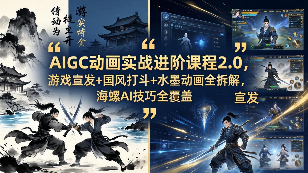 AIGC动画实战进阶课程2.0，游戏宣发+国风打斗+水墨动画全拆解，海螺AI技巧全覆盖-百盟网