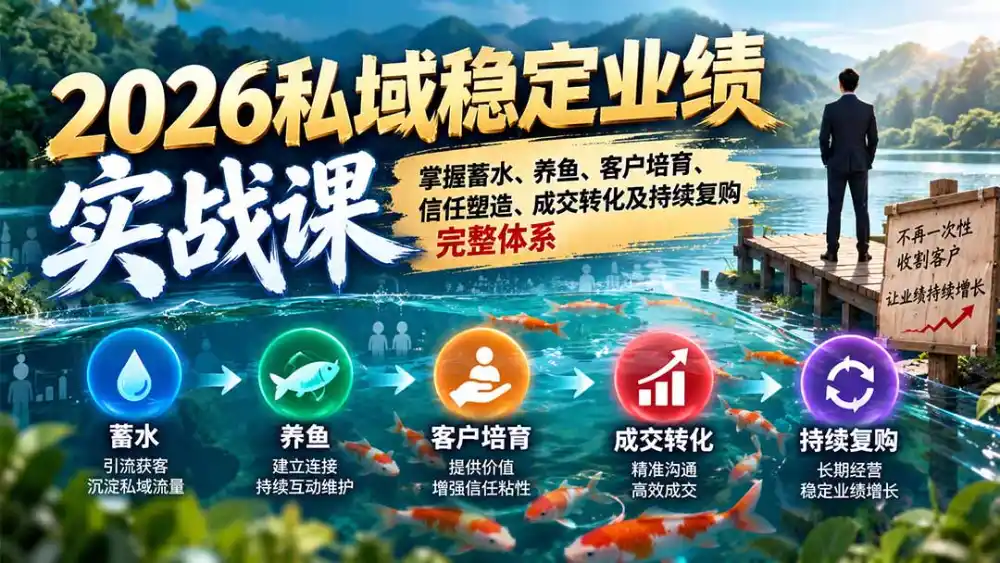 2026私域稳定业绩实战课:掌握蓄水、养鱼、客户培育、信任塑造、成交转化及持续复购完整体系 2026私域稳定业绩实战课:掌握蓄水、养鱼、客户培育、信任塑造、成交转化及持续复购完整体系