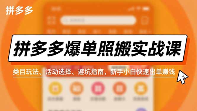 拼多多爆单照搬实战课，类目玩法、活动选择、避坑指南，新手小白快速出单赚钱-百创网