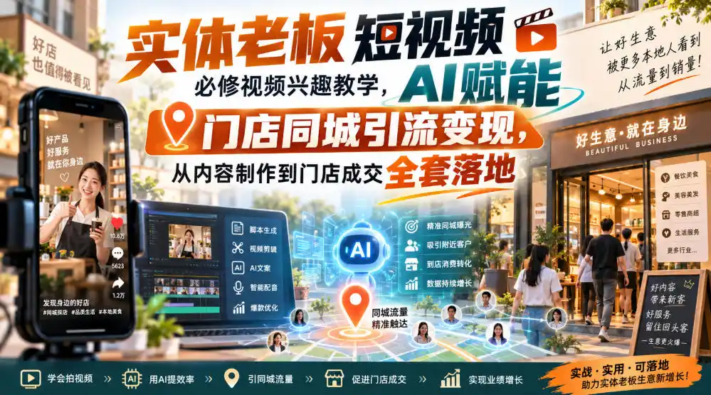 实体老板短视频必修视频兴趣教学，AI赋能门店同城引流变现，AI+短视频+直播打爆实体客流量-百盟网