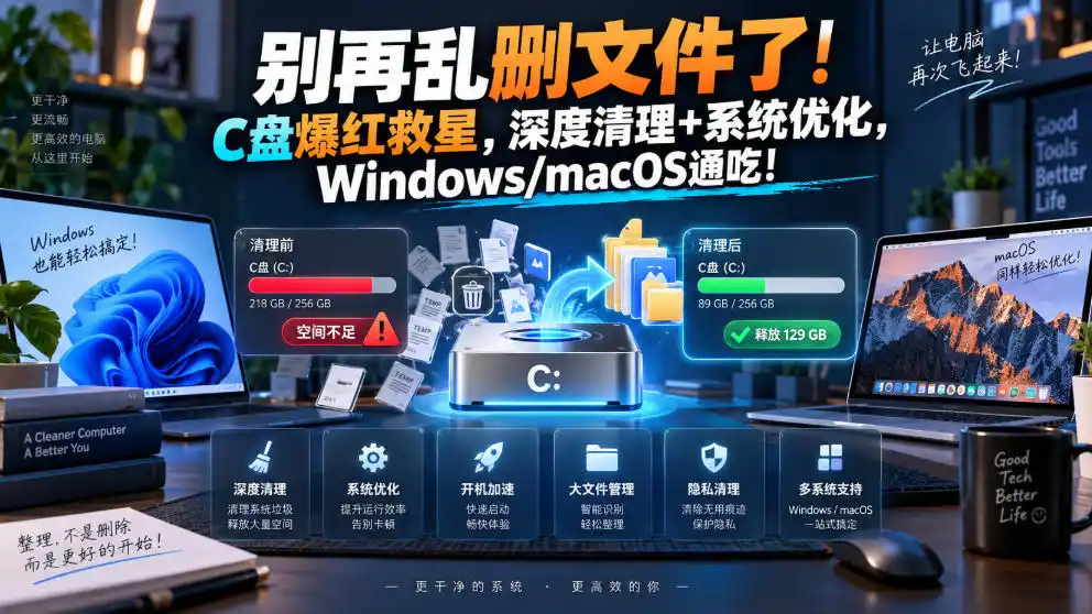 别再乱删文件了！C盘爆红救星，深度清理+系统优化，Windows/macOS通吃！-百盟网