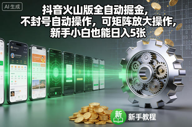 抖音火山版全自动掘金，不封号自动操作，可矩阵放大操作，新手小白也能日入5张【揭秘】-百创网