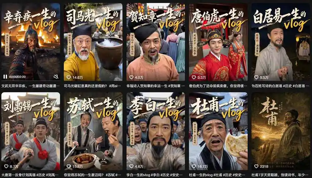 历史人物，诗人一生Vlog教学， AI制作丨伙伴计划丨精选收益丨商单收徒 ，新领域红利期，抓紧做-百盟网