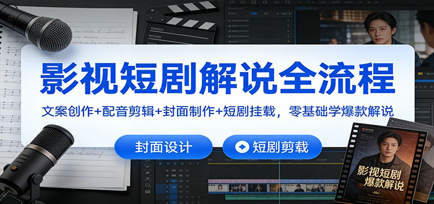 影视短剧解说全流程：文案创作+配音剪辑+封面制作+短剧挂载，零基础学爆款解说-百创网