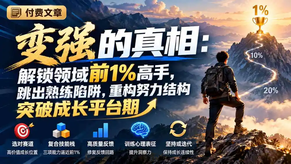 付费文章:变强的真相:解锁领域前1%高手,跳出熟练陷阱,重构努力结构突破成长平台期 付费文章:变强的真相:解锁领域前1%高手,跳出熟练陷阱,重构努力结构突破成长平台期