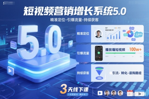 短视频营销增长系统5.0,精准定位-引爆流量-持续获客,3天线下课(音频+图片)-百创网