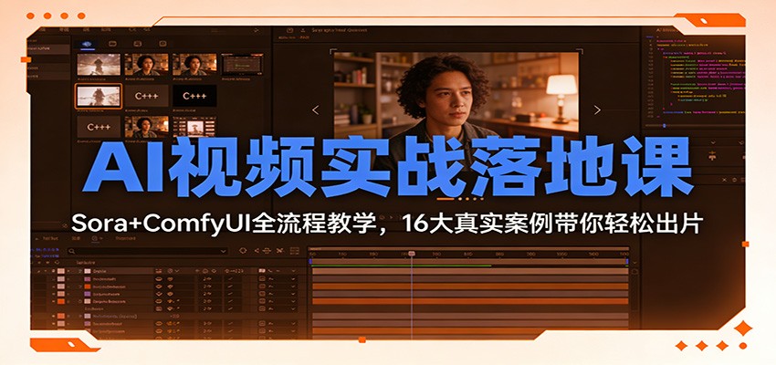 AI视频实战落地课：Sora+ComfyUI全流程教学，16大真实案例带你轻松出片-百创网