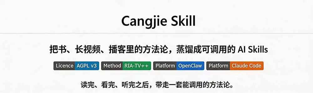 图片[1]-全网走红！GitHub上6.7K Star的开源项目，把任何书、长视频、播客蒸馏成AI工具，值得收藏 cangjie-skill-百盟网