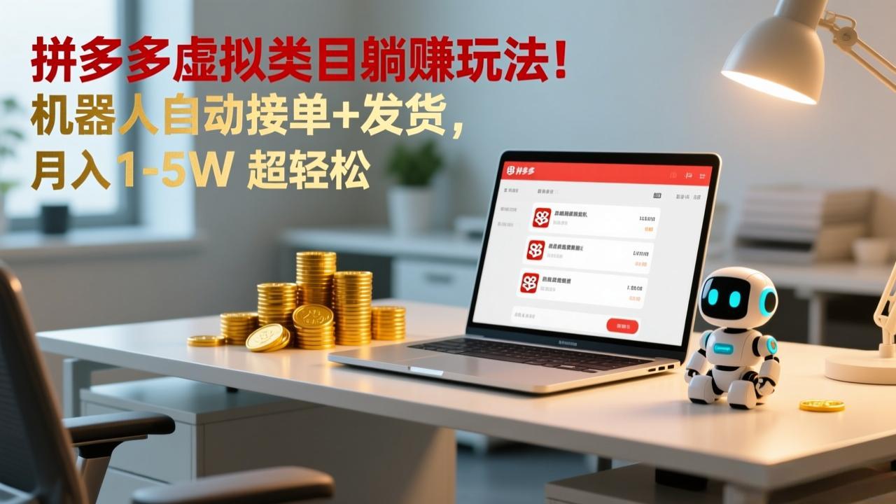 多多虚拟类目躺赚玩法！机器人自动接单+发货，月入 1-5W 超轻松-百创网