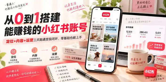 从0到1搭建能賺钱的小红书账号,定位+内容+运营三天跑通变现闭环-百盟网
