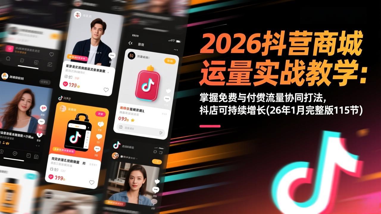 2026抖音商城运营实战教学：掌握免费与付费流量协同打法，抖店可持续增长(26年1月完整版115节-百创网