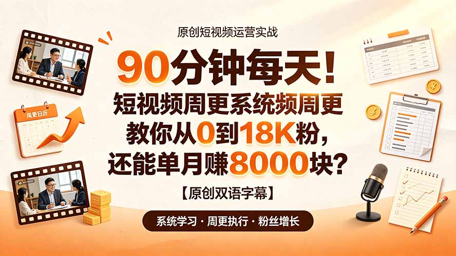 90 分钟每天！短视频周更系统教你从 0 到 18K 粉，还能单月赚 8000 块？【原创双语字幕】-百盟网