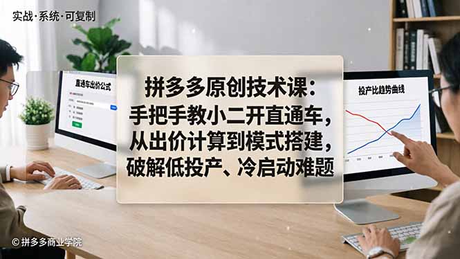 拼多多原创技术课：手把手教小二开直通车，从出价计算到模式搭建，破解低投产、冷启动难题-百盟网
