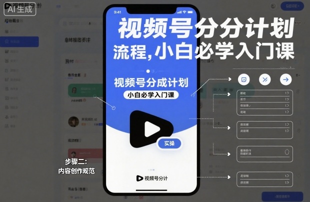 视频号分成计划实操流程，小白必学入门课-百创网