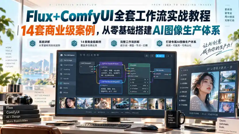 Flux+ComfyUI全套工作流实战教程｜14套商业级案例，从零基础搭建AI图像生产体系-百盟网