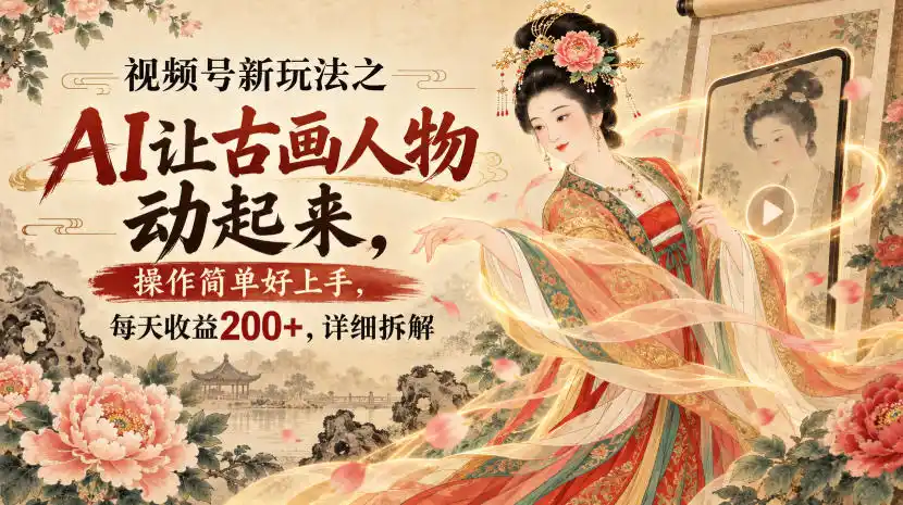 视频号新玩法之AI让古画人物动起来，操作简单好上手，每天收益200+，详细拆解-百盟网