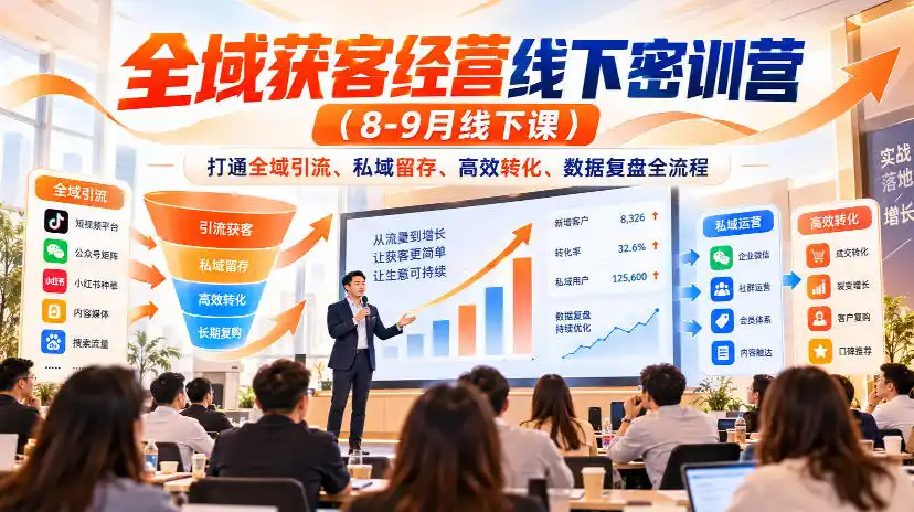 全域获客经营线下密训营(8-9月线下课)，打通全域引流、私域留存、高效转化、数据复盘全流程-百盟网