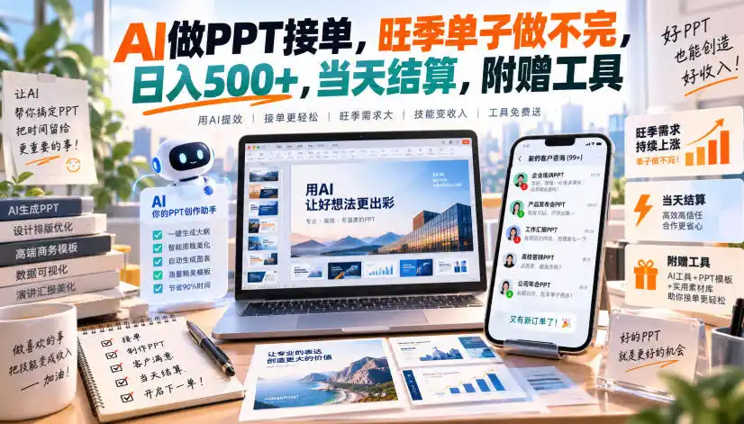 AI做PPT接单，旺季单子做不完，日入500+，当天结算，附赠工具【揭秘】-百盟网