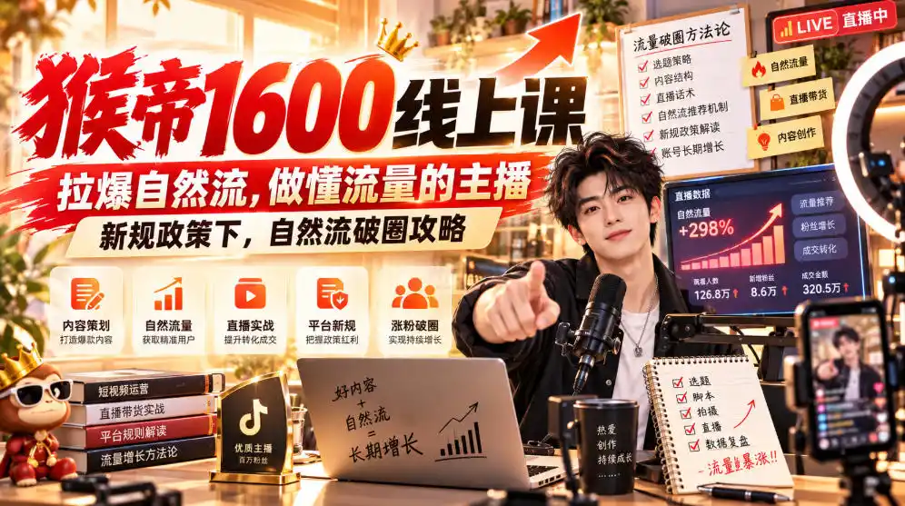 猴帝1600线上课,拉爆自然流,做懂流量的主播,新规政策下,自然流破圈攻略【更新261002】 猴帝1600线上课,拉爆自然流,做懂流量的主播,新规政策下,自然流破圈攻略【更新261002】