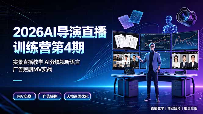 2026AI导演直播训练营第4期，实景直播教学AI分镜视听语言，广告短剧MV实战，解决人物画面崩坏痛点-百盟网